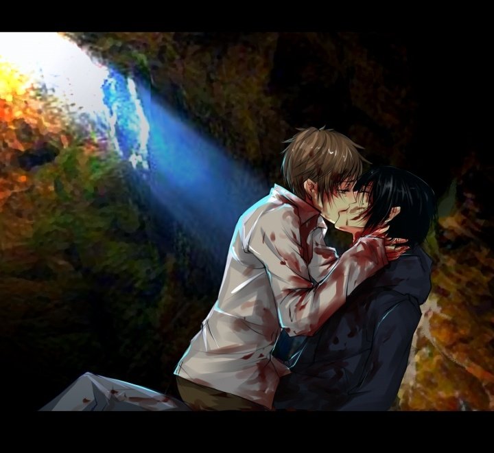 盗墓笔记 张起灵的图片 小哥受伤了 然后吴邪在吻他- - 说小哥你醒醒我们回家 求~~~~~