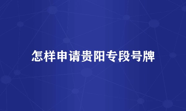 怎样申请贵阳专段号牌