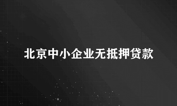 北京中小企业无抵押贷款
