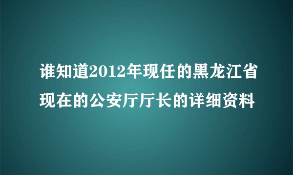 谁知道2012年现任的黑龙江省现在的公安厅厅长的详细资料