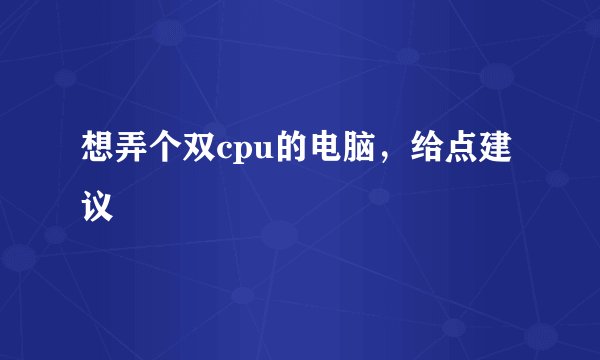 想弄个双cpu的电脑，给点建议
