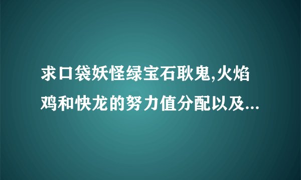 求口袋妖怪绿宝石耿鬼,火焰鸡和快龙的努力值分配以及个体值需要看重哪几项？