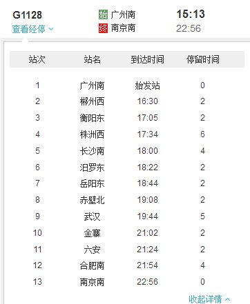 广州至南京高铁途经那些站需要多长时间？