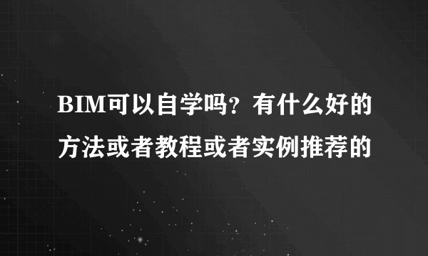 BIM可以自学吗？有什么好的方法或者教程或者实例推荐的