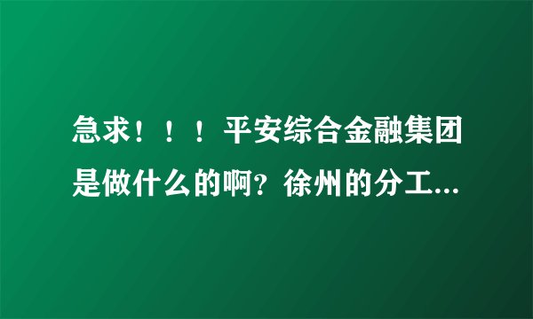 急求！！！平安综合金融集团是做什么的啊？徐州的分工公司如何？储备主管是做什么的？