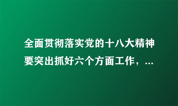 全面贯彻落实党的十八大精神要突出抓好六个方面工作，哪六个方面