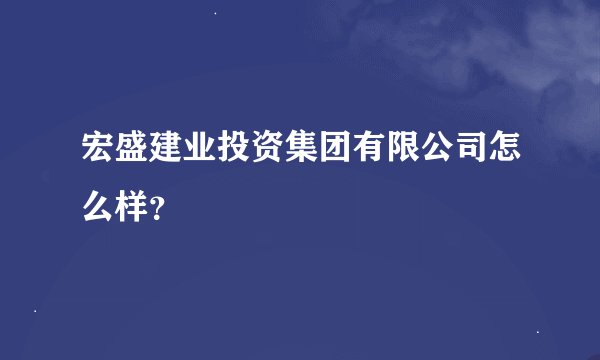 宏盛建业投资集团有限公司怎么样？