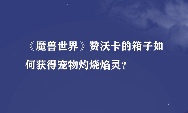 《魔兽世界》赞沃卡的箱子如何获得宠物灼烧焰灵？