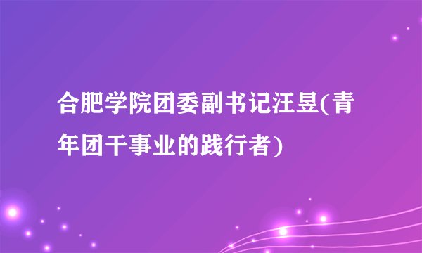 合肥学院团委副书记汪昱(青年团干事业的践行者)