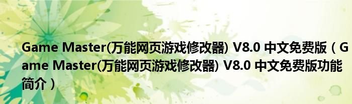 GameMaster万能网页游戏修改器V80中文免费版GameMaster万能网页游戏修改器V80中文免费版功能简介