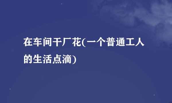在车间干厂花(一个普通工人的生活点滴)