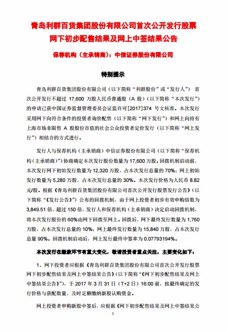 新股利群百货的中签号码是多少