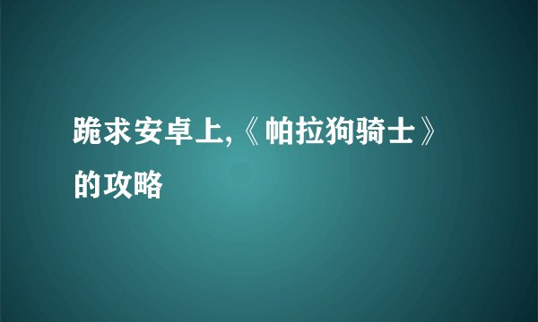 跪求安卓上,《帕拉狗骑士》的攻略