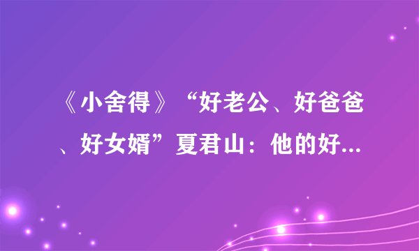 《小舍得》“好老公、好爸爸、好女婿”夏君山：他的好，充满算计