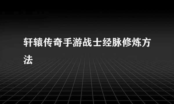 轩辕传奇手游战士经脉修炼方法