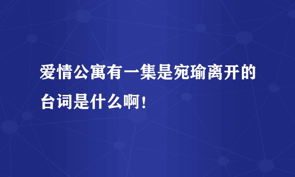 爱情公寓有一集是宛瑜离开的台词是什么啊！