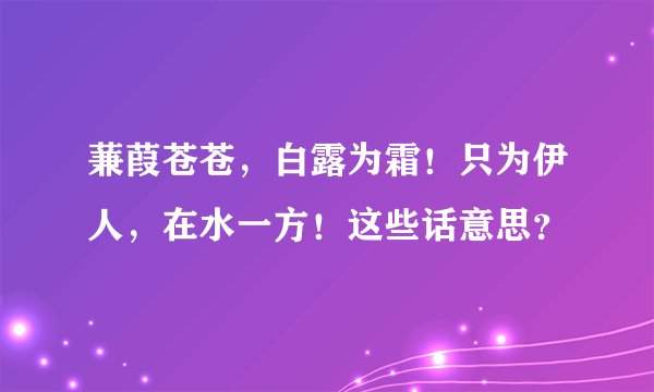 蒹葭苍苍，白露为霜！只为伊人，在水一方！这些话意思？