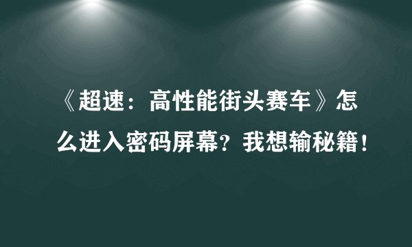 《超速：高性能街头赛车》怎么进入密码屏幕？我想输秘籍！