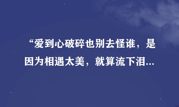 “爱到心破碎也别去怪谁，是因为相遇太美，就算流下泪伤透心也无所谓，我会…”这首歌的歌名是什么？