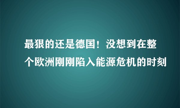 最狠的还是德国！没想到在整个欧洲刚刚陷入能源危机的时刻