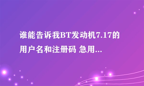 谁能告诉我BT发动机7.17的用户名和注册码 急用!!!!