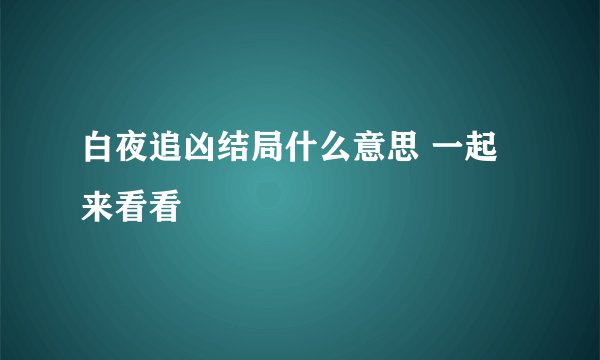白夜追凶结局什么意思 一起来看看