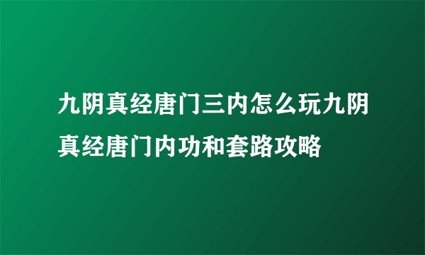 九阴真经唐门三内怎么玩九阴真经唐门内功和套路攻略