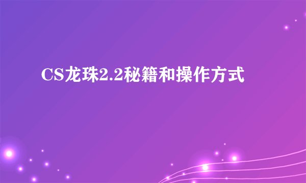 CS龙珠2.2秘籍和操作方式