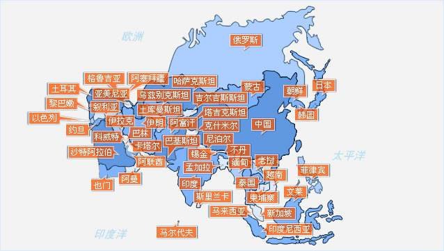 亚洲的48个国家分别叫什么名字？