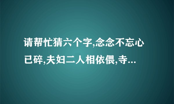 请帮忙猜六个字,念念不忘心已碎,夫妇二人相依偎,寺门旁边一头牛,另有他心挂把刀，目木相邻心下随，一