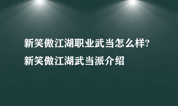 新笑傲江湖职业武当怎么样?新笑傲江湖武当派介绍