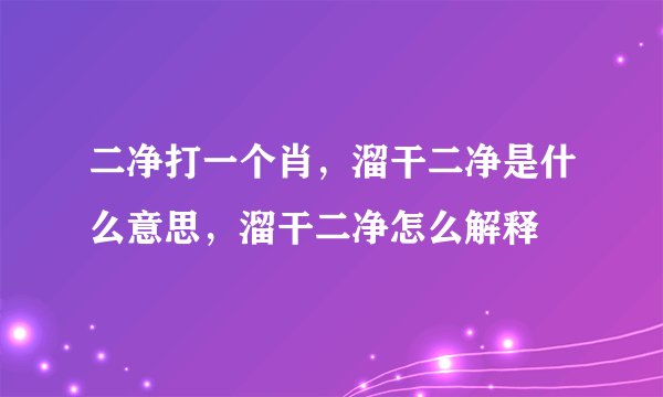 二净打一个肖，溜干二净是什么意思，溜干二净怎么解释