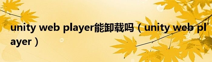 unitywebplayer能卸载吗unitywebplayer