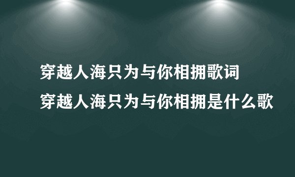 穿越人海只为与你相拥歌词 穿越人海只为与你相拥是什么歌