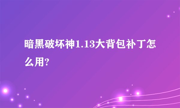 暗黑破坏神1.13大背包补丁怎么用?