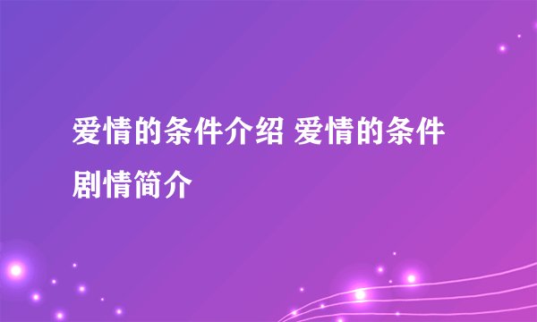 爱情的条件介绍 爱情的条件剧情简介
