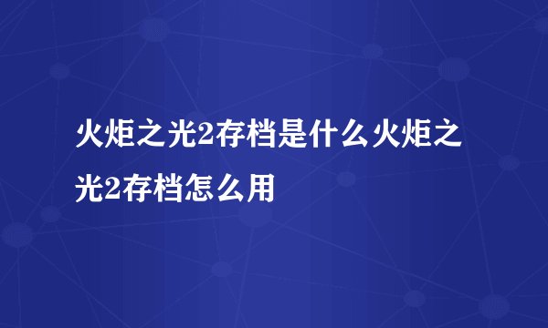 火炬之光2存档是什么火炬之光2存档怎么用