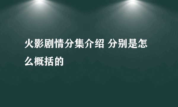火影剧情分集介绍 分别是怎么概括的
