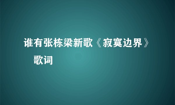 谁有张栋梁新歌《寂寞边界》嘚歌词