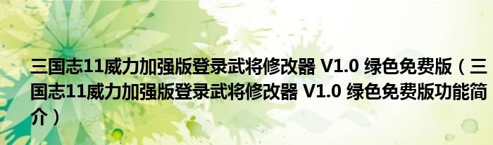 三国志11威力加强版登录武将修改器V10绿色免费版三国志11威力加强版登录武将修改器V10绿色免费版功能简介