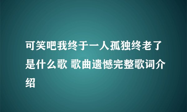 可笑吧我终于一人孤独终老了是什么歌 歌曲遗憾完整歌词介绍