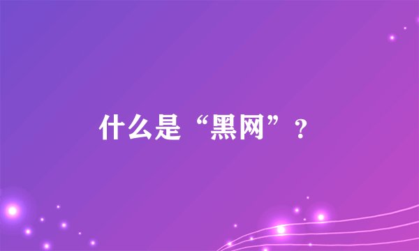 什么是“黑网”？