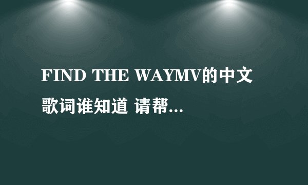 FIND THE WAYMV的中文歌词谁知道 请帮帮忙给翻译哦