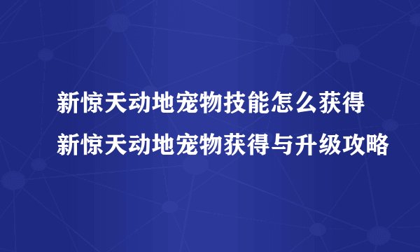 新惊天动地宠物技能怎么获得新惊天动地宠物获得与升级攻略