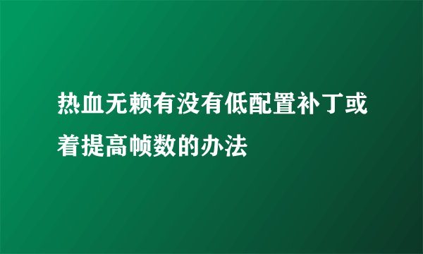热血无赖有没有低配置补丁或着提高帧数的办法