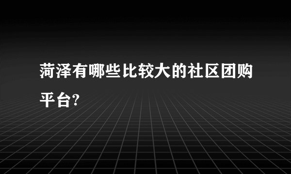 菏泽有哪些比较大的社区团购平台?
