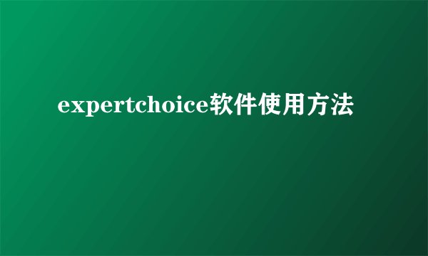 expertchoice软件使用方法