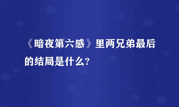 《暗夜第六感》里两兄弟最后的结局是什么?