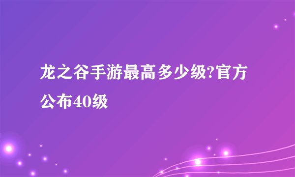 龙之谷手游最高多少级?官方公布40级