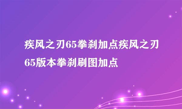 疾风之刃65拳刹加点疾风之刃65版本拳刹刷图加点
